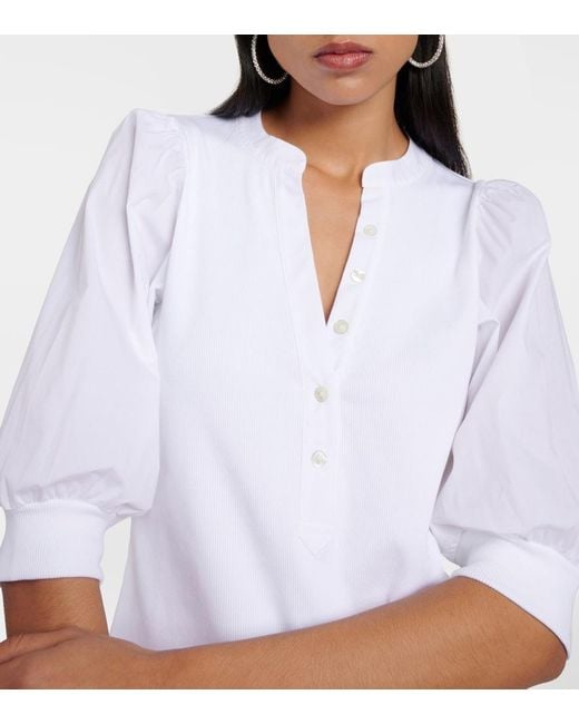 Veronica Beard White Coralee Puff-Sleeve Cotton-Blend Top