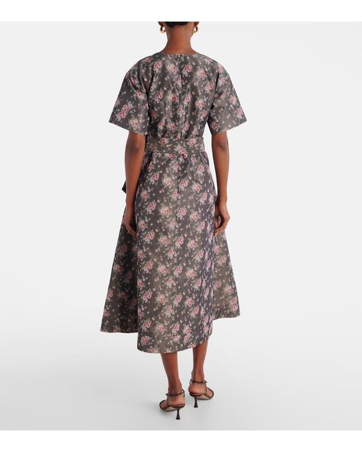 Markarian Black Lunetta Floral Taffetta Midi Dress