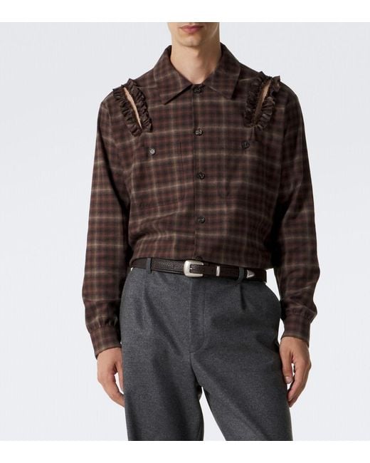 Simone Rocha Brown Ruffled Checked Cotton Flannel Shirt for men