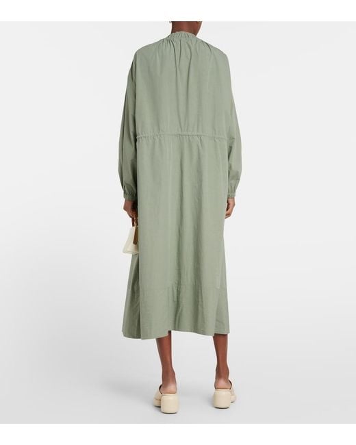Jil Sander Green Drawstring Cotton Poplin Midi Dress