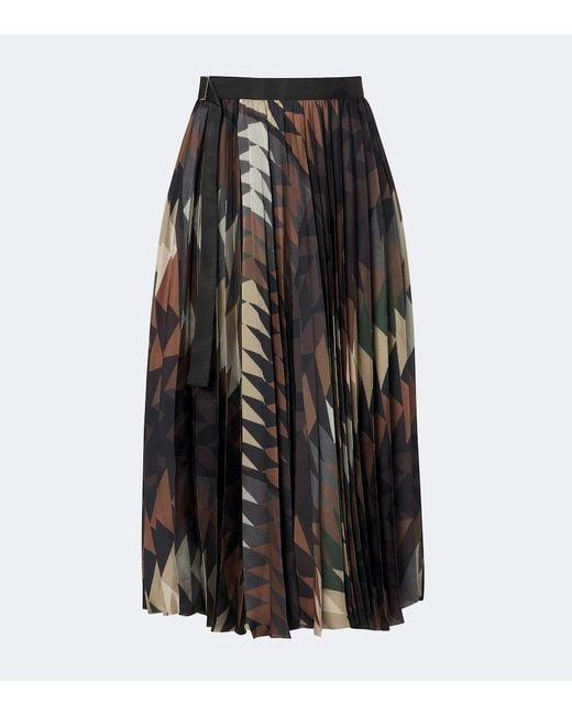 Sacai Black X A.P.C. Plisse Printed Midi Skirt