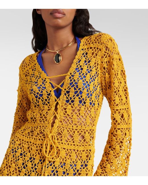 Miniabito Bianca in crochet di cotone di Anna Kosturova in Yellow