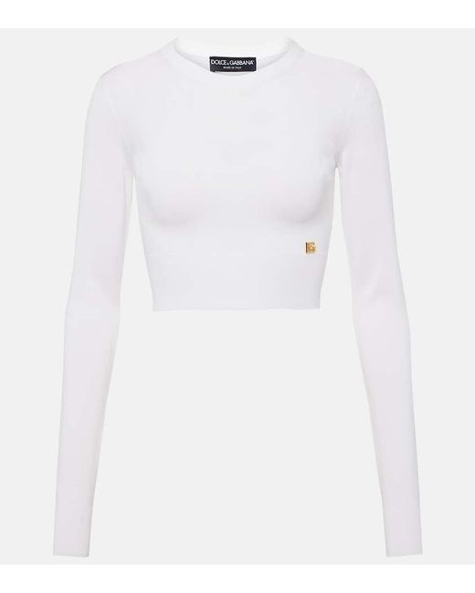 Pullover cropped in misto seta di Dolce & Gabbana in White