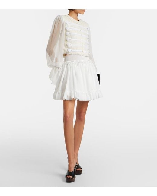 Balmain White Ruffled Poplin Miniskirt