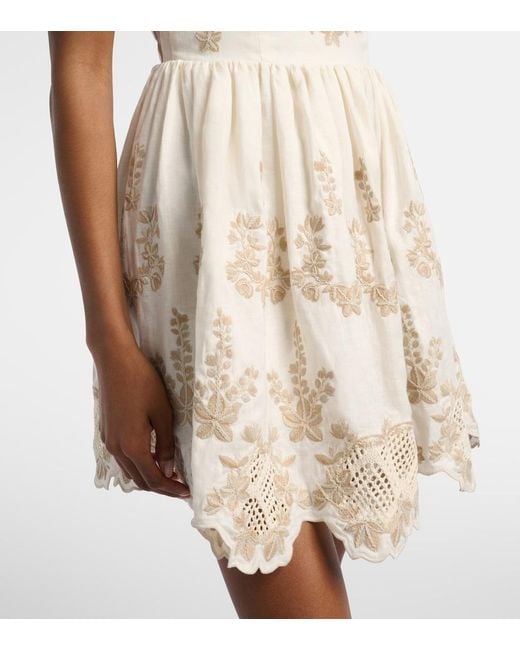 Agua Bendita Natural Mielero Embroidered Linen Minidress