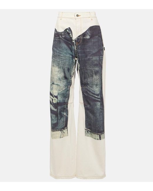 Jean Paul Gaultier Blue Tattoo Collection Trompe L'Oeil Wide-Leg Jeans