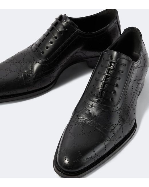 Gucci Black Gg Leather Derby Shoes for men