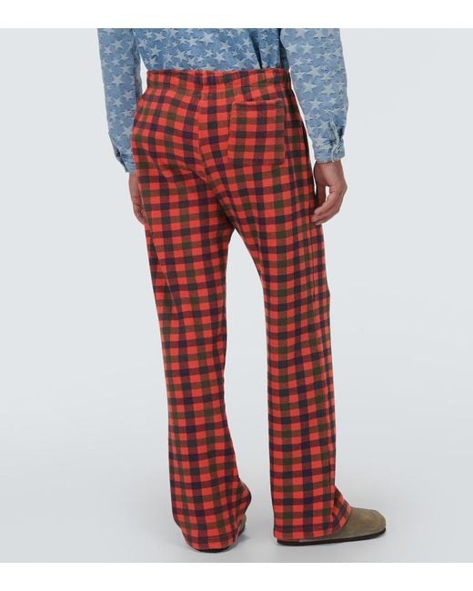 ERL Red Checked Cotton Straight Pants for men