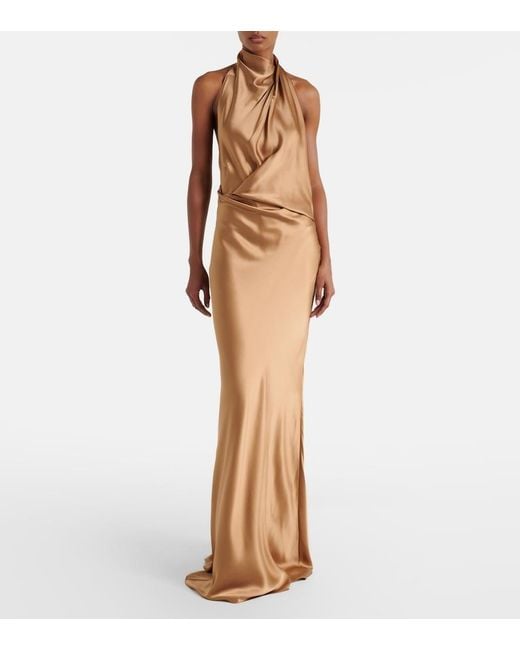 The Sei Brown Halterneck Silk Satin Gown