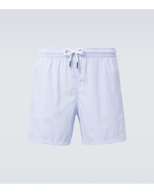 Thom Sweeney Blue Striped Swim Trunks for men