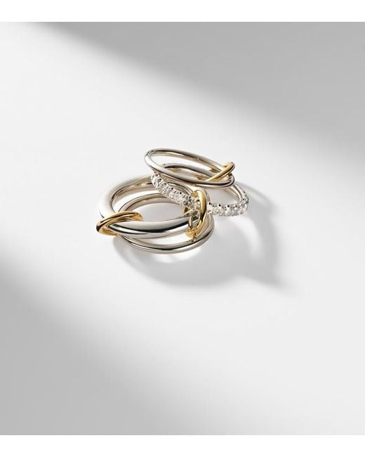 Spinelli Kilcollin Metallic Janssen Sg Gris Sterling Ring With Diamonds And And Rose Connectors