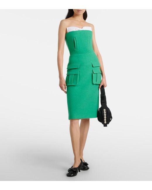 ShuShu/Tong Green Bow-Detail Wool Midi Dress