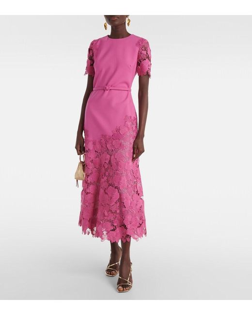 Oscar de la Renta Pink Orchid Guipure Wool-Blend Midi Dress