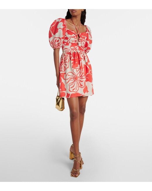 Faithfull The Brand Red Odelia Floral Linen Minidress