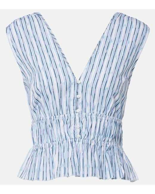 Velvet Blue Verena Striped Cotton-Blend Top