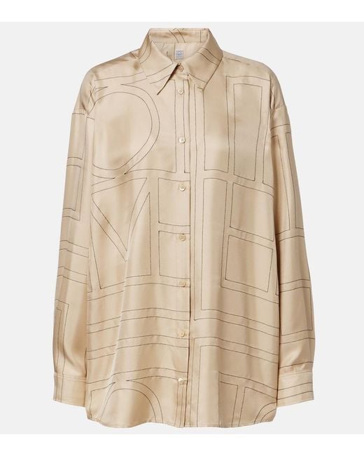 Totême Natural Embroidered Silk Satin Shirt