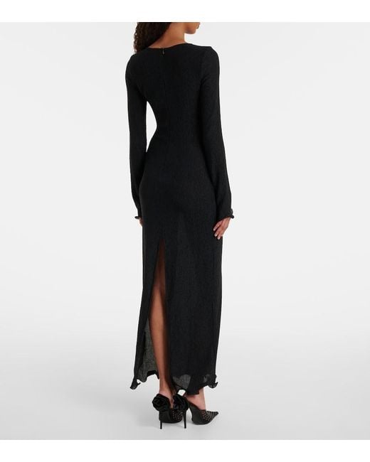 Magda Butrym Black Floral-Appliques Sheer Maxi Dress