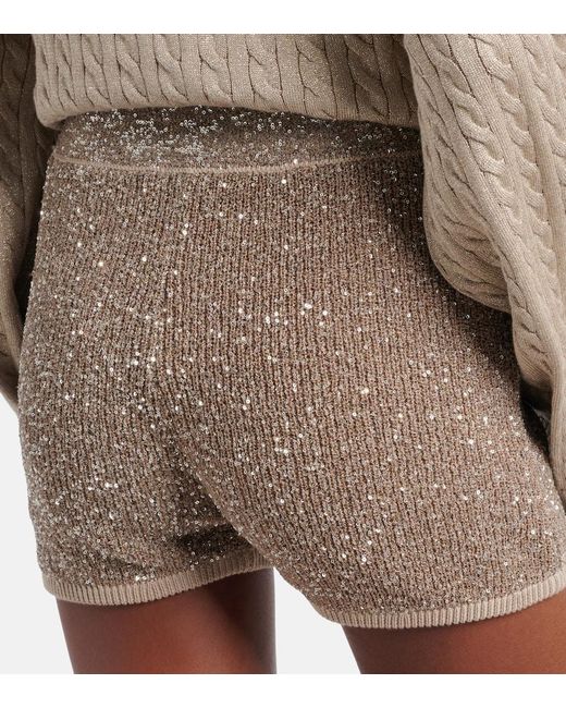 Brunello Cucinelli Natural Sequined Ribbed-Knit Cotton Shorts