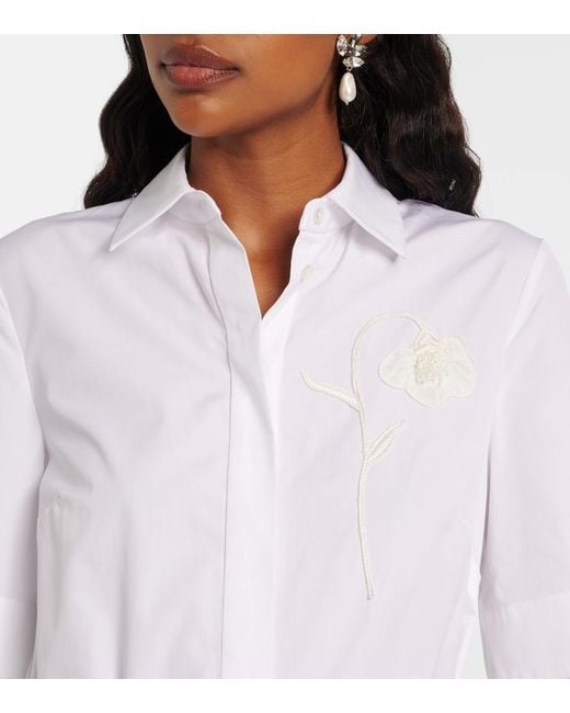 Erdem White Embroidered Cotton Poplin Shirt Dress