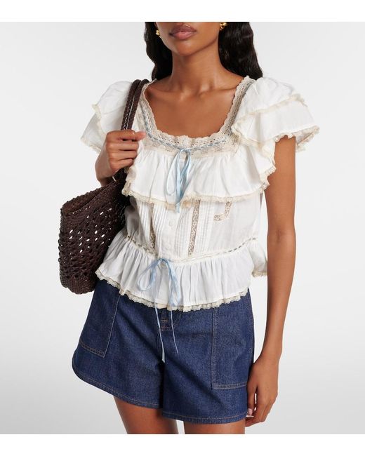 Rixo White Melisa Embroidered Cotton Blouse