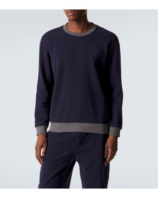 Brunello Cucinelli Blue Cotton Jersey Sweatshirt for men