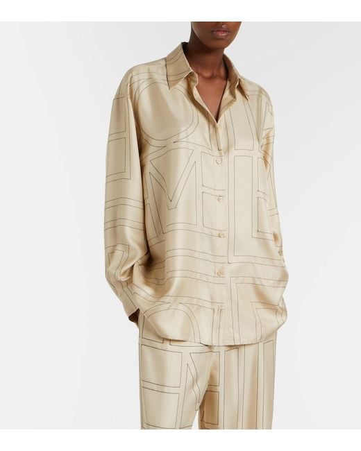 Totême Natural Embroidered Silk Satin Shirt