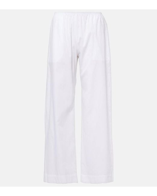Leset White Yoko Mid-Rise Cotton Wide-Leg Pants