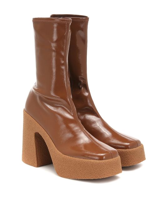 Stella McCartney Brown Patent Faux-leather Platform Ankle Boots