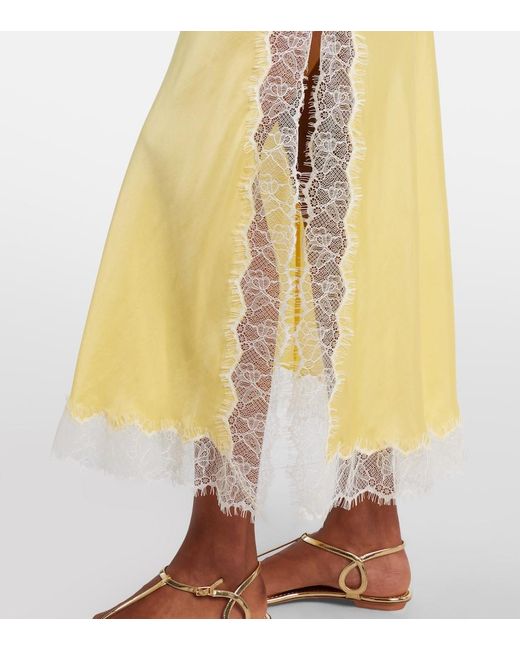 Poupette Yellow Lila Lace-Trimmed Satin Slip Skirt