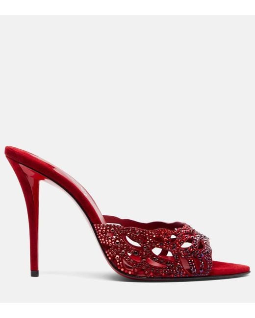 Christian Louboutin Red Lasera Strass Heeled Mules 100