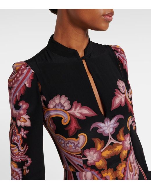 Etro Black Paisley Silk Midi Dress