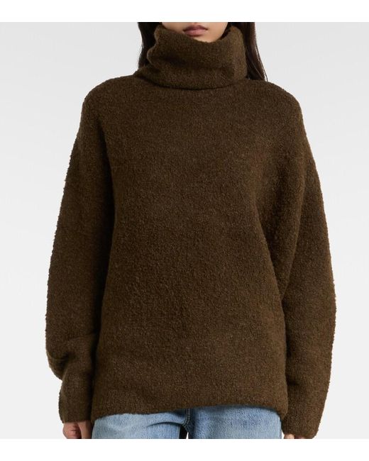 Totême Brown Alpaca And Wool-Blend Boucle Turtleneck Sweater