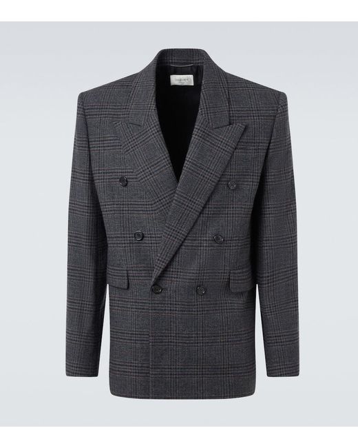 Saint Laurent Blue Checked Wool And Cashmere Blazer for men