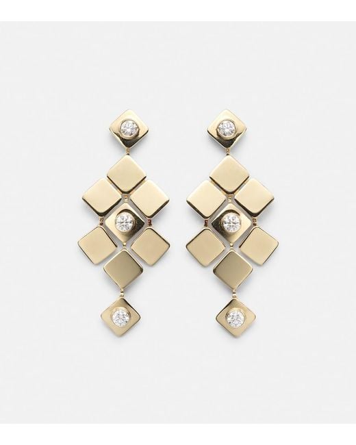 Ileana Makri Metallic Tile Temple 18Kt Drop Earrings With Diamonds