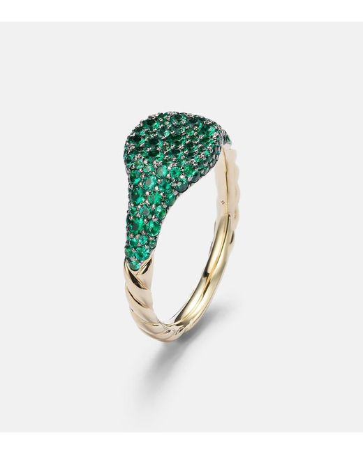 Anillo De Menique Petite Pave De Oro De 18 Ct Con Esmeraldas David Yurman de color Green