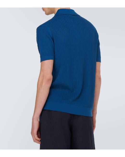 Frescobol Carioca Blue Rino Ribbed-knit Cotton Polo Shirt for men