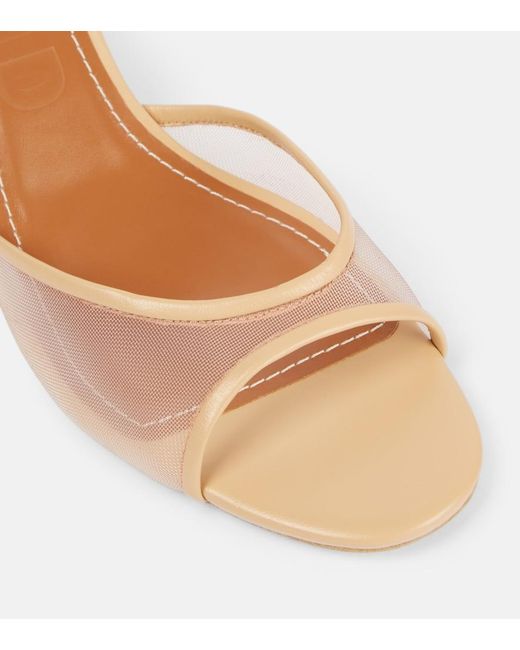 Staud Natural Brigitte 55 Leather-Trimmed Mesh Mules