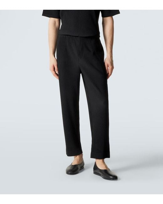 Homme Plissé Issey Miyake Black Tuxedo Pleats Straight Pants for men