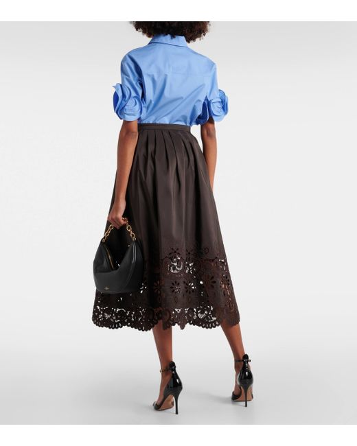 Valentino Black Broderie Anglaise Silk Midi Skirt