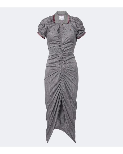 Vivienne Westwood Gray Pulling Striped Ruched Cotton Midi Dress