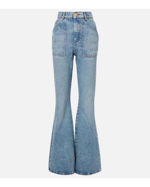 Balmain Blue High-Waisted Flared Jeans