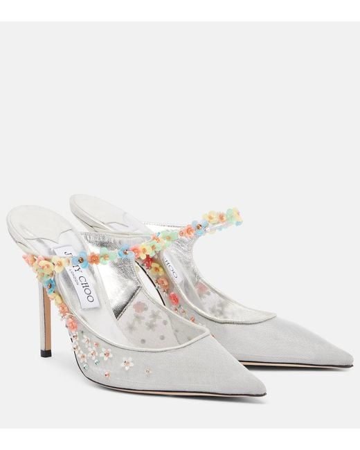 Mules Bing Daisy 100 De Malla Adornados Jimmy Choo de color White