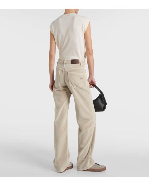 Pantalones rectos de terciopelo de algodon de tiro medio Brunello Cucinelli de color Natural