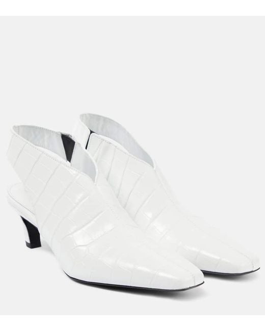 Totême  White The Croco Slim Leather Slingback Pumps