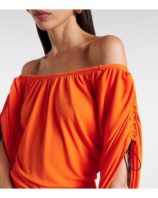 Rabanne Orange Ruched Off-Shoulder Minidress