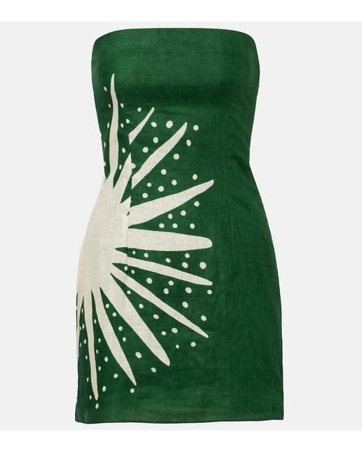 Cala De La Cruz Green Carla Printed Linen Minidress