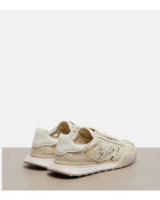 Dolce & Gabbana Natural Runner Suede-Trimmed Lace Sneakers