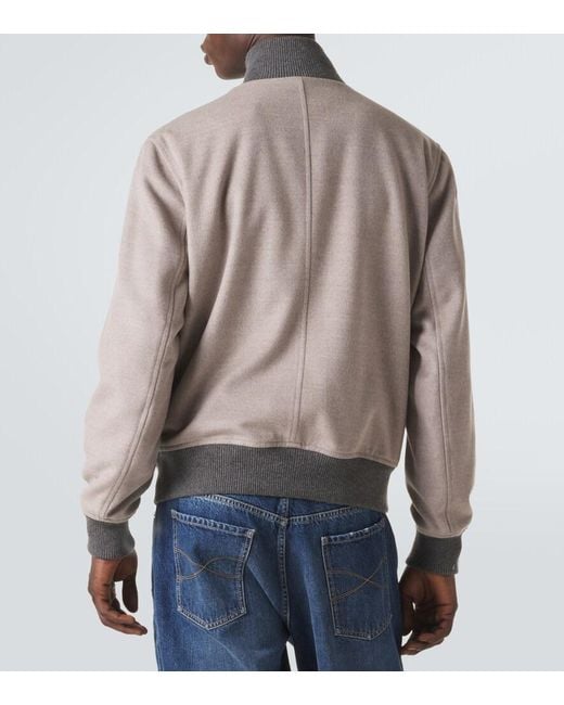 Brunello Cucinelli Gray Cashmere-Trimmed Wool Bomber Jacket for men
