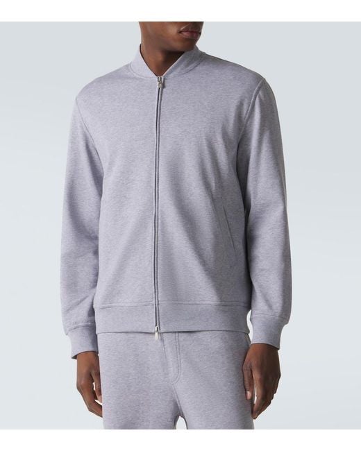 Brunello Cucinelli Blue Cotton-Blend Jersey Zip-Up Sweater for men