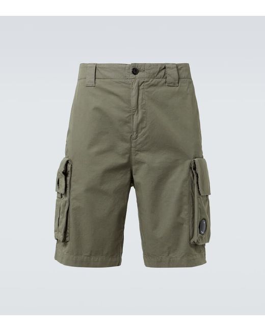 C P Company Green Cotton Gabardine Cargo Shorts for men